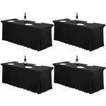 4 Pack 6Ft Black Spandex Table Skirts, Stretch Tablecloth with Skirt Easy to Install One-Piece Wrinkle Resistant Fitted Stretchable Table Skirt for Wedding Party Banquet Trade Show