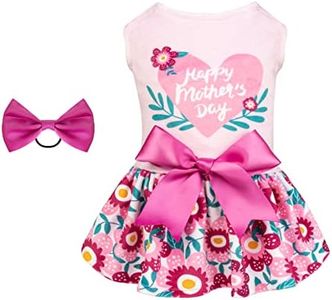 CuteBone Happy Mother's Day Dog Dress Velvet for Small Dogs Girl Floral Skirt Pink Puppy Dresses Dog Clothes CVA22L-D
