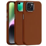 amazon basics Premium Leather Series with TPU Sides, Drop Protection | Metal Camera Protecton, Metallic Buttons, Back Case Cover for iPhone 14 6.1"- Brown