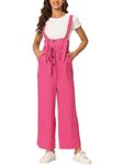 Allegra K Women's High Waist Wide Leg Belted Jumpsuit Button Long Overalls Rose Red Large