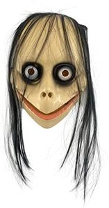 Masque Momo pour adulte, masque d'horreur avec cheveux longs, masque d'Halloween pour déguisements Momo, Diablo et Jocker, taille unique
