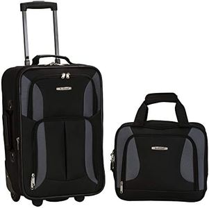 Rockland Fashion Softside Upright Luggage Set, Black/Gray, 2-Piece Set (14/19), Fashion Softside Upright Luggage Set