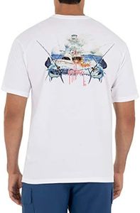 Guy Harvey Men’s Billfish Collection Short Sleeve Pocket T-Shirt, Bright White Billfish, Large