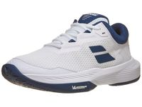Babolat Men's, SFX 4 AC M Tennis Shoes, Size 9, White/Dark Blue, Superior Comfort, Wide Fit, Optimal Support, Extra Cush Technology, Lightweight and Ventilated Upper Thick Ortholite Sole, 9 UK