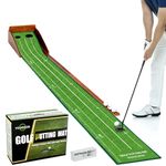 YOUCZON Putting Green - Matt for Indoors, Game Professional Indoor Outdoor Golf mat, Featuring Auto Ball Return & Durable Crystal Velvet Mat on Solid Wood Base Gifts Home, Office,brown