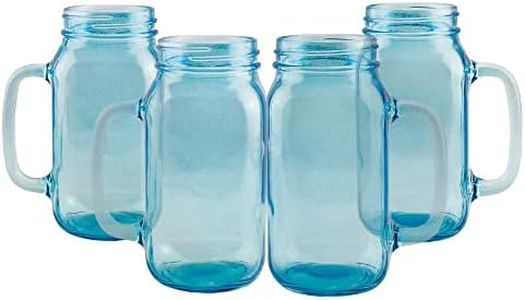 Darware Mason Jar Mugs with Handles (24oz, Blue, 4-Pack); Glass Drinking Glasses for Cold Beverages, Decoration, Storage, Party Favors, Cocktails, Floats