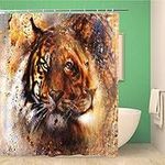 Awowee Decor Shower Curtain Portrait Lion and Tiger Face Profile on Colorful Abstract 180x180cm Polyester Fabric Waterproof Bath Curtains Set with Hooks for Bathroom