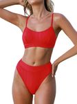 CUPSHE Bikini Set for Women Two Piece Swimsuits High Waisted Adjustable Spaghetti Straps Back Hook Backless Ruby Red S