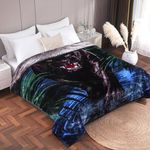 JYK Animal Print Blanket King 83'' x 91'', Thick and Warm Blanket for Winter, Soft Fuzzy Plush Bed Blanket King Size 5.7 LB, Soft Fuzzy Microfiberfy Blanket - Black Panther/Lion