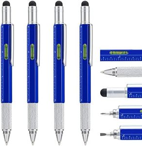 4 Pieces Multitool Pen with Extra Refill, 6-in-1 Tool with Ruler and Screwdriver, Multifunctional Metal Ballpoint Pen, Cool Gadget for Men, Husband, Dad, Father, Boyfriend (Blue)