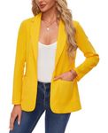 MINTLIMIT Blazers for Women Casual Long Sleeve Open Front Cardigan Button Work Office Blazers Jackets with Pockets, Light Yellow, Medium