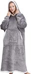 Yikayin Hoodie Blanket Long, Warm Cozy Blanket Hoodie for Women Men Teens, Oversized Wearable Blanket with Giant Pocket Light Grey