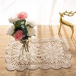 EiYYA 2-Piece Handmade Cotton Crochet Doilies Lace Table Placemats 14.5 x18inch Rectangle (Beige)