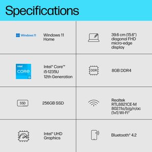 HP 15.6" Laptop – Intel i5, 8GB RAM, 256GB SSD, Silver