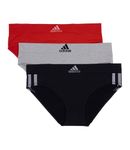 adidas Women's Seamless Hipster Underwear 3 Pack Panties, Black with Stripes/Heather Grey/Vivid Red, S