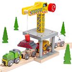 Bigjigs Rail Magnetic Yellow Wooden Crane, Wooden Toys, Construction Toys, Crane Toy For Wooden Train Sets, Wooden Toys For 3 Year Olds, Bigjigs Train Accessories