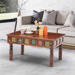 ANAND HANDICRAFT Solid Sheesham Wood Tile Coffee Table | Sofa Centre Table|Tea Center Table for Living Room|Patio Teapoy Table for Home|Rosewood,Natural Honey (Tiles) Tile Dinning Table.