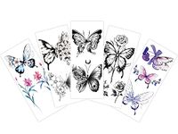 S.A.V.I 5pcs. Temporary Tattoo Stickers Combo Of Butterflies Colored and B&W Mix Designs For Girls Women Size 10.5x6cm