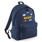 Personalised Kids Backpack - Custom Rucksack with Name - Multiple Designs & Colours - Ideal for Boys, Girls, Nursery and Primary School Children Back to School (Small, Cars, Navy)