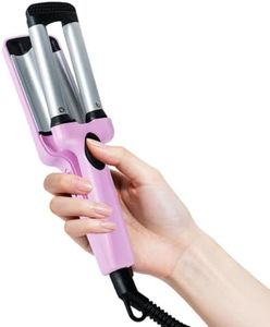 Ouphiny Mini Hair Crimper, 3 Barrel Curling Iron 1/2 Inch with Dual Voltage, Travel Beach Waver Curling Iron for Short to Medium Hair, Purple