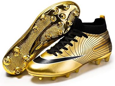 Professional Grade Soccer Cleats - High-Top Unisex Football Boots with Golden Soled Spikes and Soles for Outdoor and Indoor Training and Athletic Performance, Gold, 9.5 Narrow