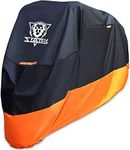 XYZCTEM Motorcycle Cover – All Season Waterproof Outdoor Protection – Precision Fit up to 96 Inch Tour Bikes, Choppers and Cruisers – Protect Against Dust, Debris, Rain and Weather(XL,Black& Orange)