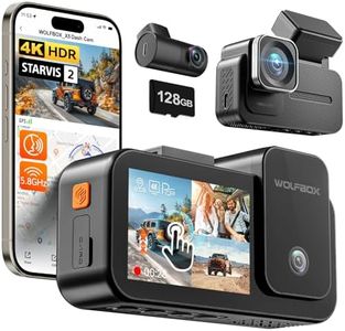 WOLFBOX X5 3 Channel Dash Cam for Car, 4K + 2.5K + 1080P Front and Rear Inside Dash Cam with 5.8GHz WiFi GPS, 8MP STARVIS 2 IMX678, HDR, 128GB Card Included, Touchscreen, Voice Control, Supports 512GB