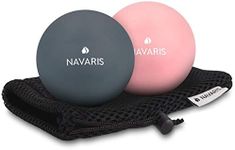 Navaris Lacrosse Massage Balls (Set of 2) - 2 1/2" Diameter Ball Set for Back, Feet, Muscles - Includes Firmer Ball and Softer Ball - Dark Blue, Pink