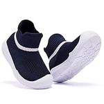 MORENDL Baby Booties Infant First Walking Shoes Non-Slip Mesh Breathable Sneakers Lightweight Cozy Slip On Shoes for Toddler Boys Girls Blue 15-18 Months