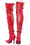 Womens Ladies Sexy Thigh HIGH Kinky Fetish Over The Knee Stiletto Heel Full Hook Lace up and Side Zip Boots Size UK 4-12 (UK 10/EU 44, Red Patent)