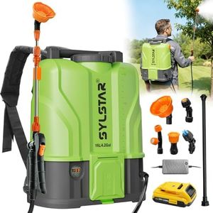SYLSTAR 16L Battery Powered Knapsack Sprayer, 120PSI Cordless Backpack Sprayer Compatible with DeWalt and Milwaukee 18V Batteries,Weed Sprayer with 5 Nozzles,2 Wand,2.6 Ah Battery for Garden&Lawn Care