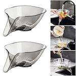 2 Pcs Multi-Functional Drain Basket, Plastic Drainage Basket Funnel with Spout, Fruit Vegetables Draining Bowl, Drain Basket for Kitchen Sink for Vegetables, Fruits, Pasta (Transparent Grey)