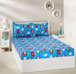 Amazon Brand - Solimo Cartoon 120 TC Cotton Double Bedsheet (Blue)