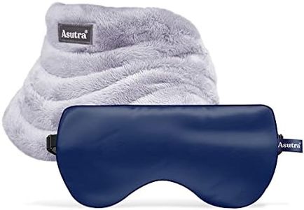 ASUTRA Navy Silk Eye Pillow and Plush Gray Weighted Neck Wrap Bundle Set, 2 Products - Weighted Eye Mask Filled w/Lavender & Flax Seeds, Hands-Free Microwaveable Heat Pad and Cooling Neck Wrap