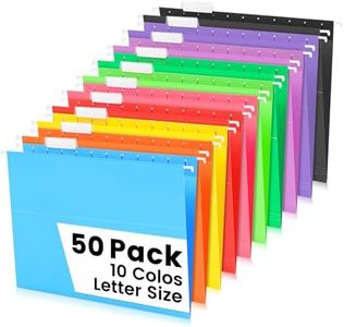 50-Pack Assorted Hanging File Folders, Letter Size with 55 Transparent Label Cards, 60 Sticker Labels,1/5-Cut Tabs–Home Office & Filing Cabinets
