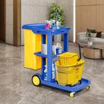 Nisorpa Cleaning Trolley on Wheels Janitors Cleaning Trolley Housekeeping Carts Commercial Cleaning Cart 3-Tier Heavy Duty Cleaning Utility Service Cart for Hotel School Office Blue