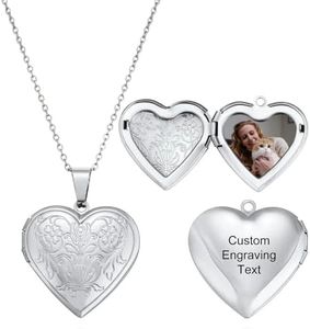 MeMeDIY Collar Relicario Personalizado Collar con Foto Corazón Personalizado para Mujer Personalizado Memorial Locket Collar Joyería Regalos para Mujeres Mamá -A1