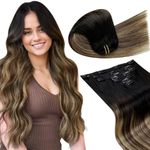 LaaVoo Clip in Hair Extensions Real Human Hair 14 Inch 7pcs 120g Natural Black to Dark Brown and Caramel Blonde Balayage Hair Extensions Clip in Seamless Remy Real Hair Extensions Clip in #1b/4/27