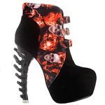 SHOW STORY Black Red Skull 3 Straps Buckle High-top Bone High Heel Platform Ankle Boots,LF80664BK40,7UK,Black