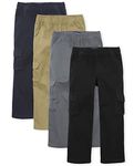 The Children's Place Boys' Pull on Cargo Pants, Black/Flax/Gray Steel/New Navy 4-Pack, 6