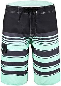 Nonwe Men's Tropical Stripe Beach Shorts Swim Trunks with Mesh Lining Green 30