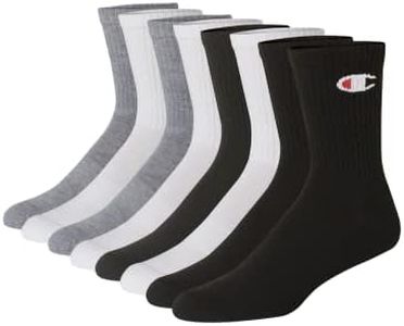 Champion Men's Double Dry Moisture Wicking Crew Socks; 6, 8, 12 Packs Available, White/Grey/Black - 8 Pack, 6-12