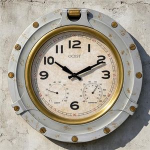 OCEST 18 Inch Outdoor Wall Clock with Thermometer and Hygrometer, Lightweight Waterproof Silent Clock with Large Easy-to-Read Numbers for Patio, Garden & Porch, Vintage Style