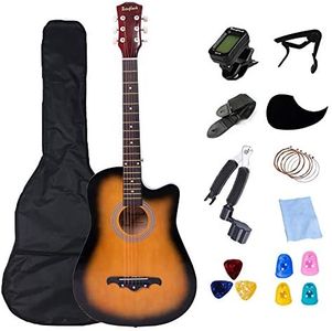 Rosefinch Acoustic Guitar kit 38 inch Smaller size Guitare Acoustique with Bag Pick Capo Right Handed Entry-level Guitar for Beginners Adult (3/4 Size Sunset)