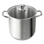 Homatz Induction Stock Pot 24cm Dia, 8L Stainless Steel Pot with Glass Lid | Non-Stick Large Cooking Pot for Soups, Stews | Oven Safe Upto 200 °C - Casserole Dish Pot, Silver