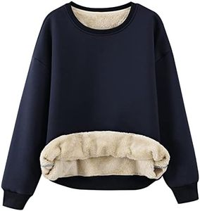Gihuo Women's Winter Fleece Sherpa Lined Sweatshirt Crewneck Pullover Warm Heavyweight Long Sleeve Sweatshirt(02Navy-XL)