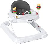 BABY JOY Baby Walker, Foldable Activity Walker with Adjustable Height, Large Tray & Removable Toys, Baby Walker with Wheels for Boys Girls 6-18 Months (Gray)
