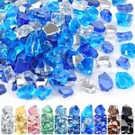 GasSaf 1/2 Inch Fire Glass Reflective Tempered Fireglass Cut Crushed FireGlass for Fire Pit, Fireplace, Replaces Existing Gas Logs(20 Pound)(Cobalt/Caribbean Blue, Crystal Ice Reflective)