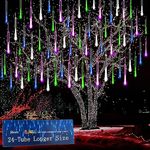 Kwaiffeo Icicle Lights Outdoor, 24 Tubes(Equivalent to Pack of 3 8-Tube) Meteor Shower Lights for Xmas Halloween Decorations Yard Party Tree, Multi Color(Purple Blue Green White)