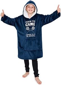 CityComfort Fleece Hoodie Blanket for Kids and Teenagers - Football One Size Kids Oversized Hoodie with Sherpa-Lined Hood Gaming Gifts for Kids, Navy, One Size